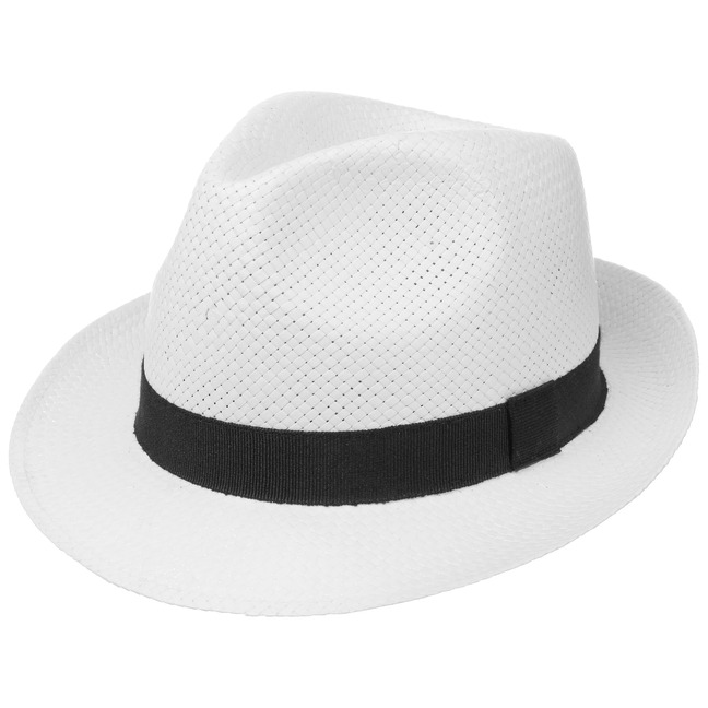 black and white trilby hat