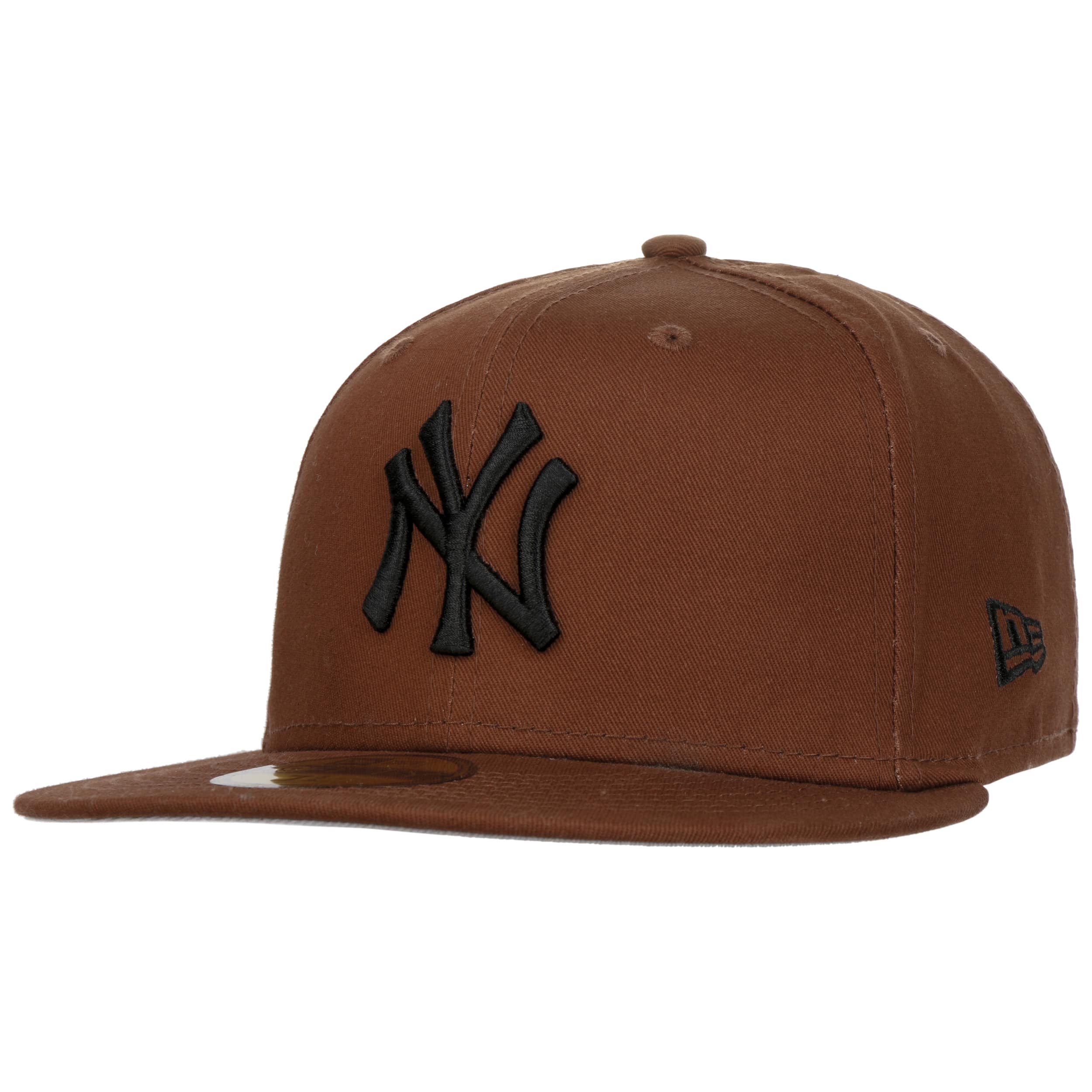 Leather New York Yankees Hat MLB New Era Fitted BLACK BROWN Cap Mens Size 7  1/8