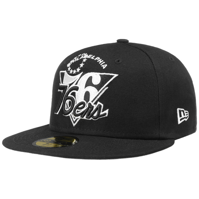 NEWERAニューエラ NBA 76ers b系bboy HIPHOP Men's New Era Black Philadelphia 76ers Blackout Shadow Logo