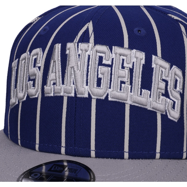 LA Dodgers Snap Back Hat By New Era Black With White Lines Pin Stripe 7 1/4