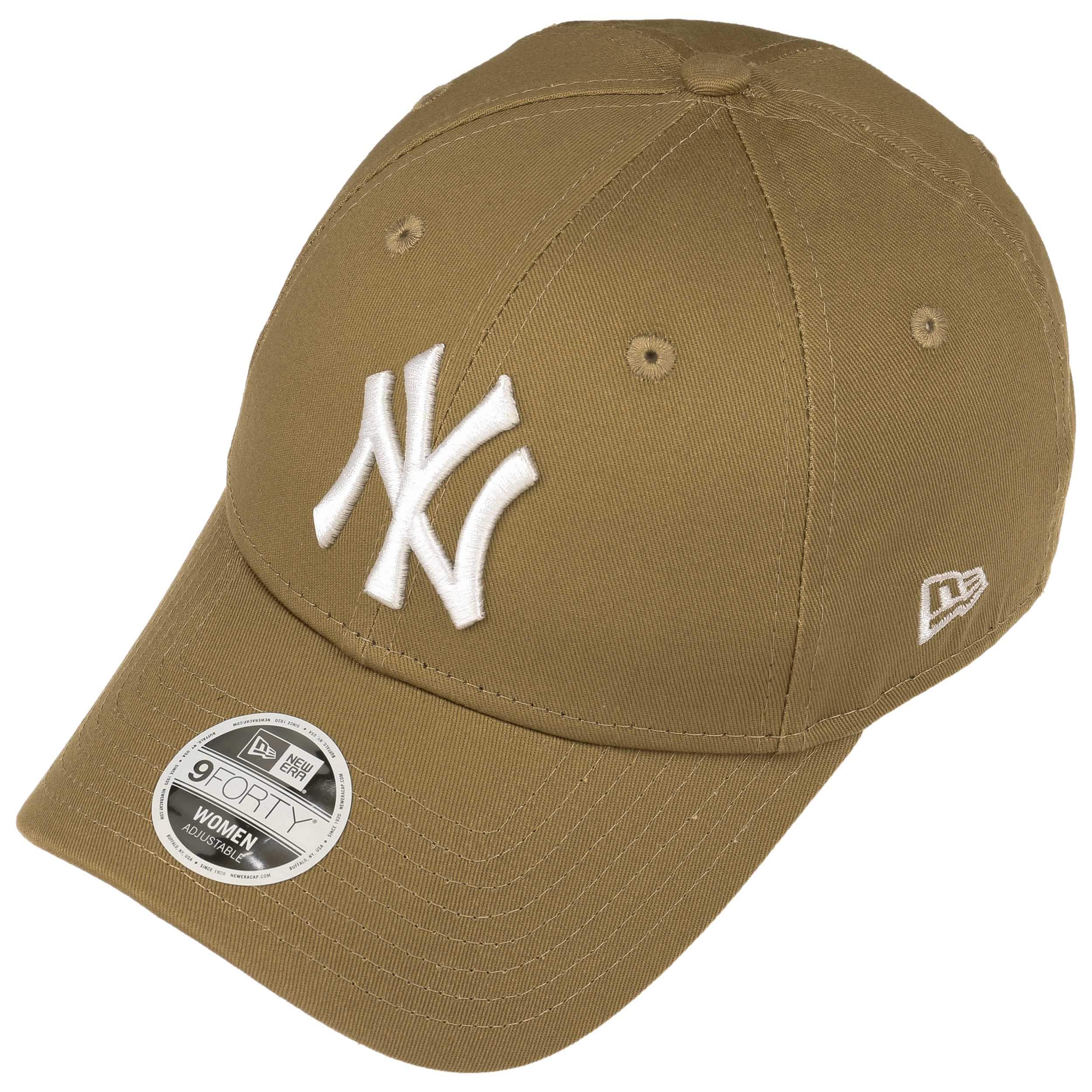 New Era Flat Brim Pink Logo 59FIFTY Seam Stitch New York Yankees MLB Beige Fitted  Cap