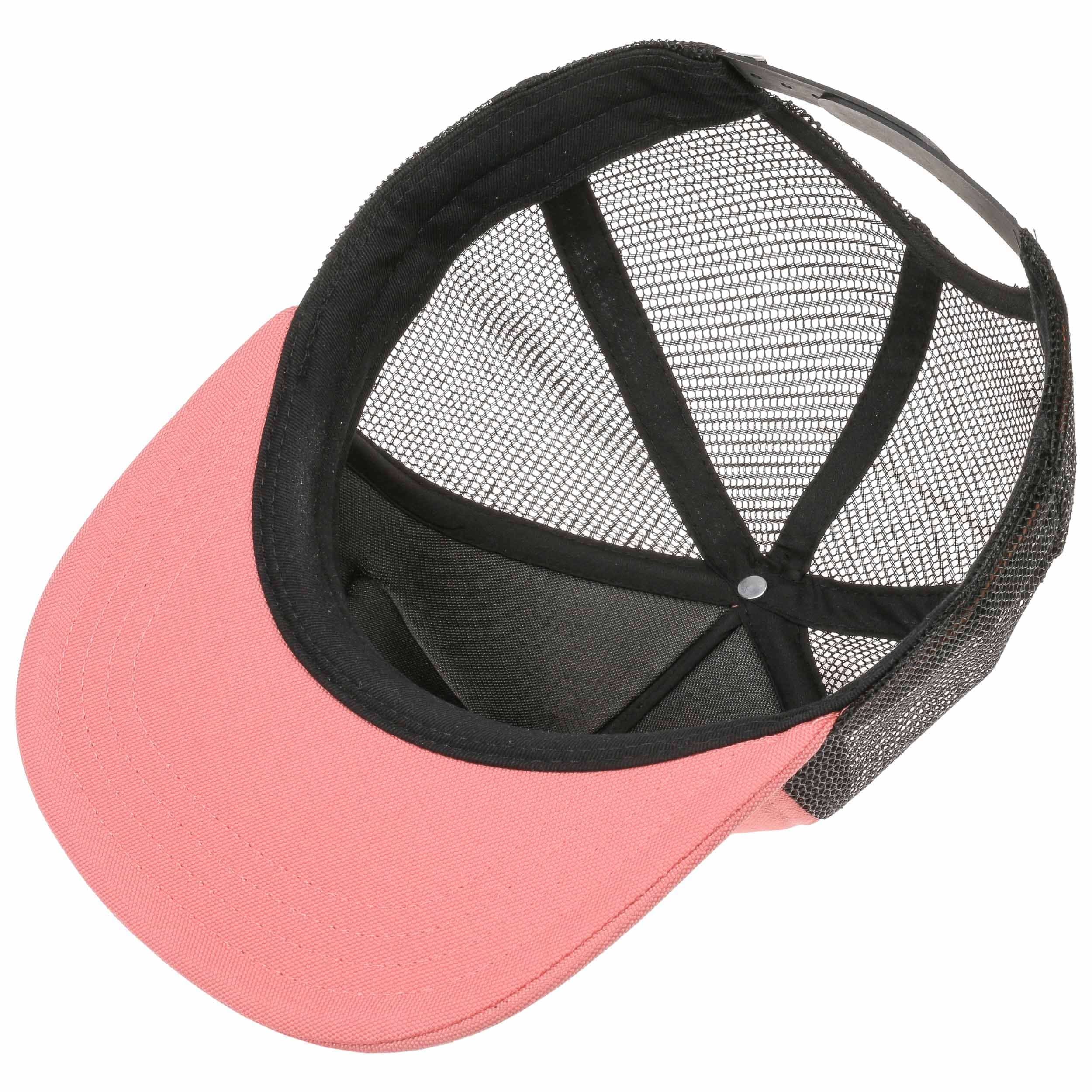 Vans Pink Strawberry Mesh Trucker Hat with Black Brim Stretch Logo Snapback Hat in Pink| Vans IE main image 2