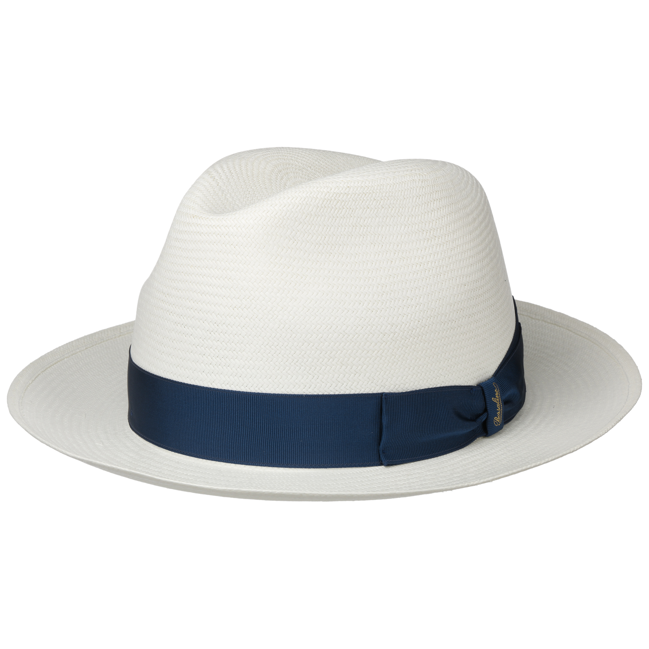 straw hat with blue trim