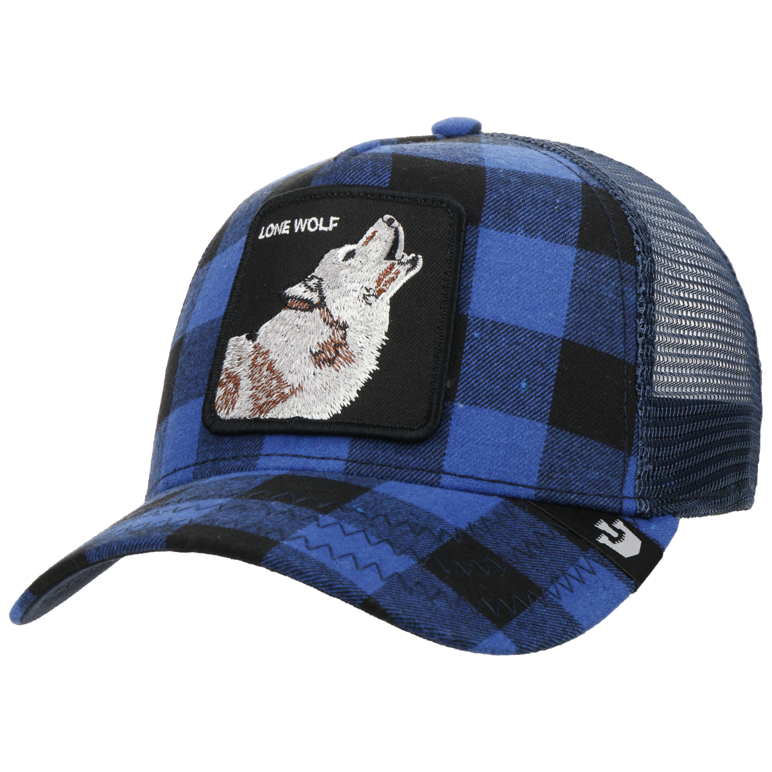 Blue Check Lone Wolf Trucker Cap by Goorin Bros. Shop Hats Beanies Caps online Hatshopping