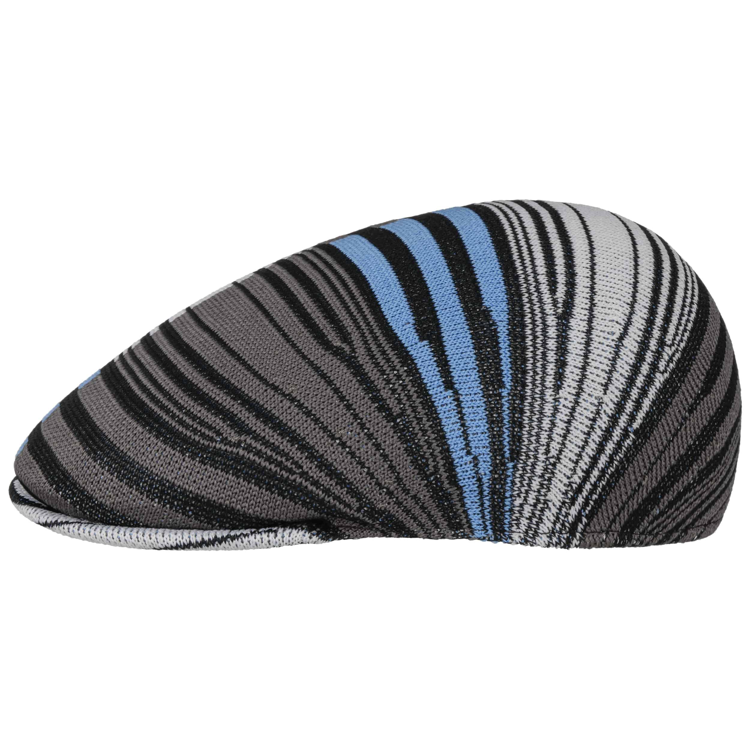 Kangol Nostalgia Stripe 507 Flat Cap – Tri-Color Wool Blend Paneled Cap, Black