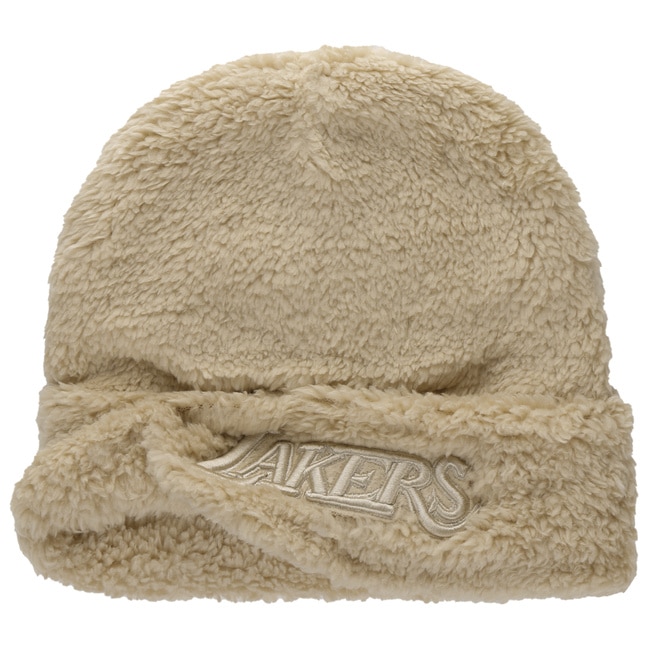 Mitchell Ness Los Angeles Lakers Sherpa Knit Off White Cuff White Cuff Beanie NBA Hatstore