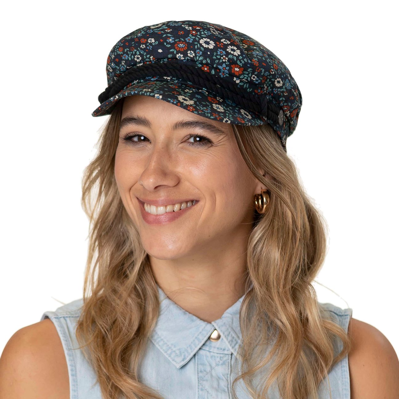 BRIXTON Fiddler Flower Fisherman´s Cap Herringbone Cotton Fiddler Cap – Village Hat Shop main image 4