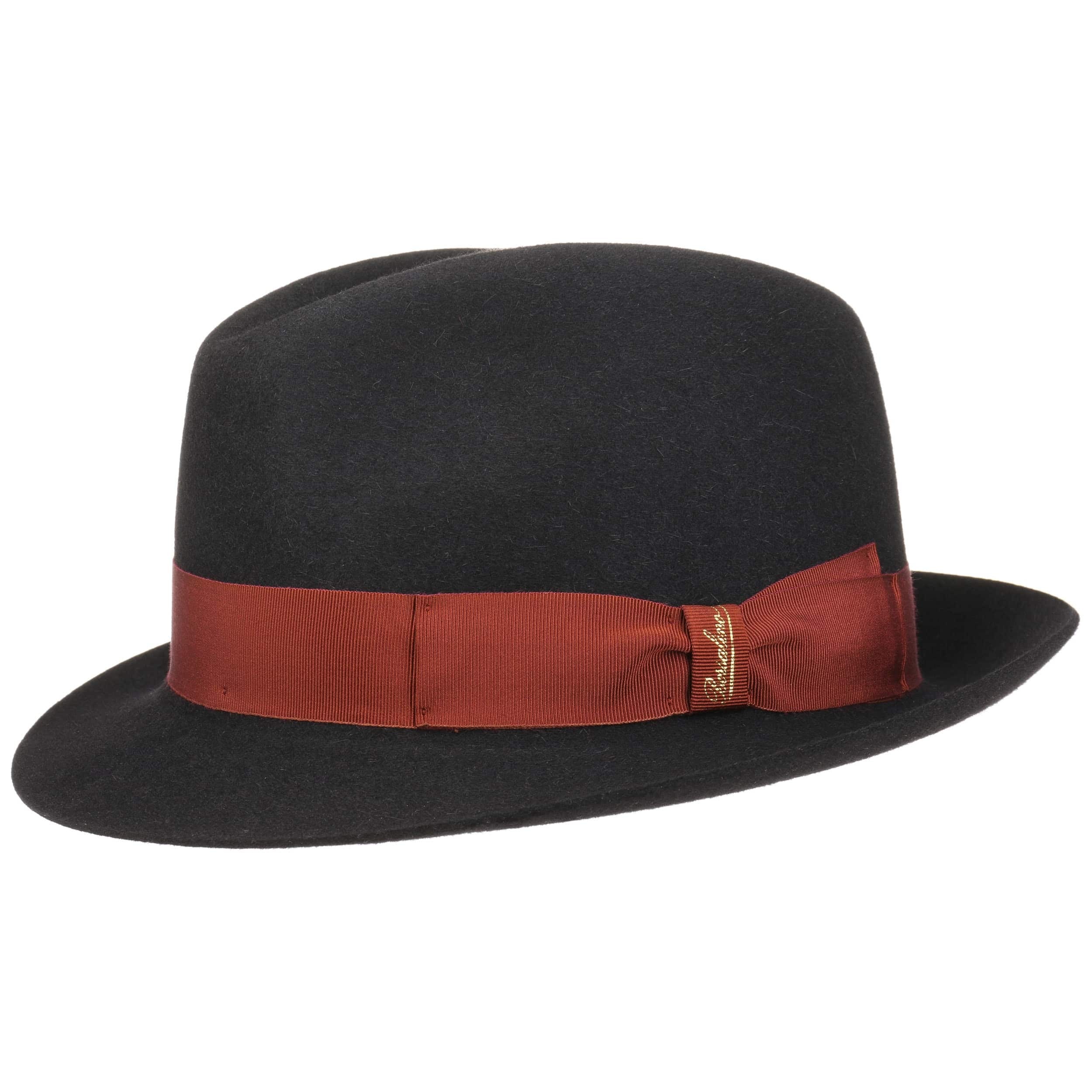 Narrow brimmed felt sales hat with dented crown