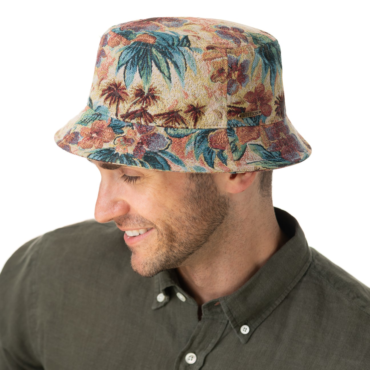 Men Bucket Hat Flower Bucket Hat In Red And Green Hibiscus – The