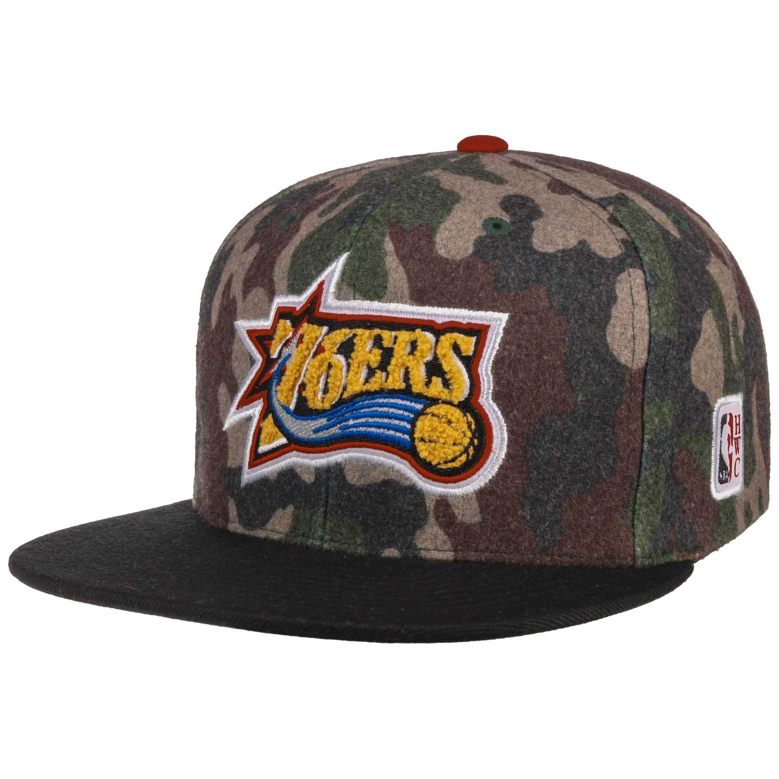HWC Camo Flannel 76ers Cap by Mitchell 