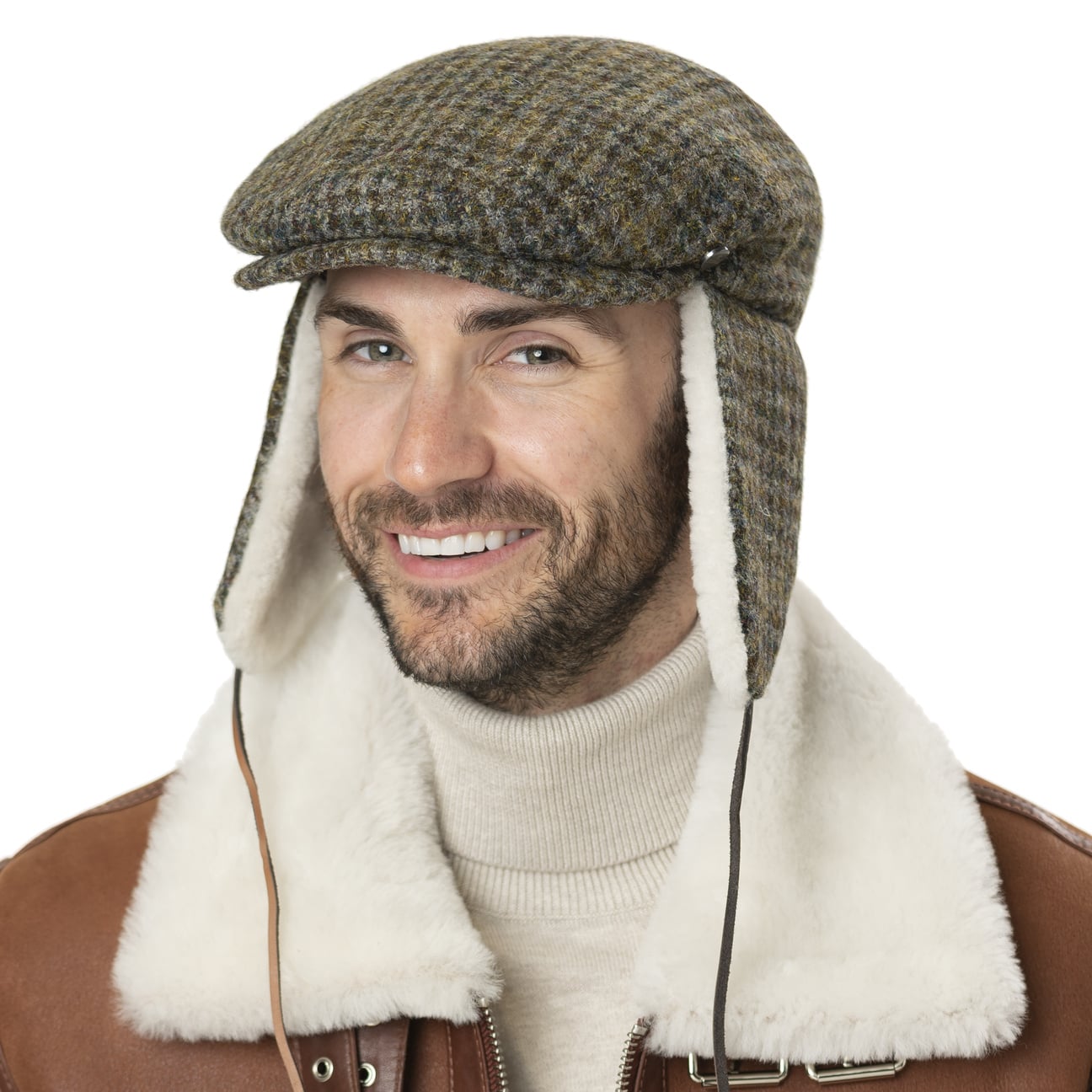 Harris Tweed Flat Cap with Ear Flaps by Lierys 140,95