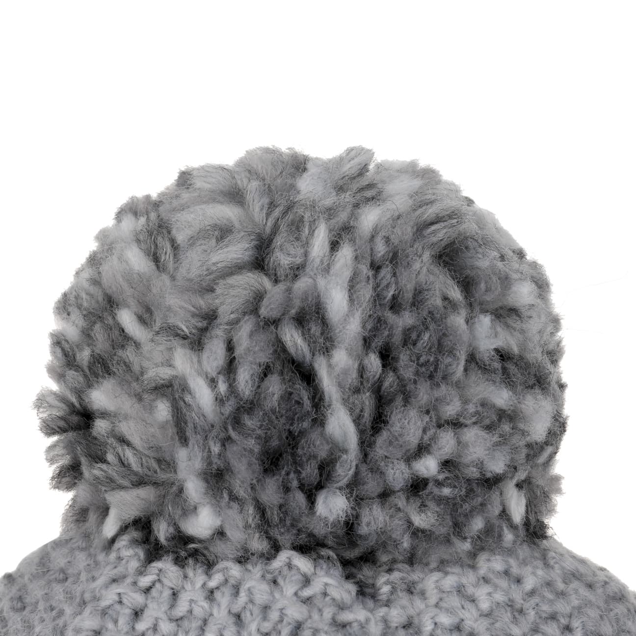 OHCOXOC Real Fur Pom Pom Grey Wool Baseball Cap Beanie With