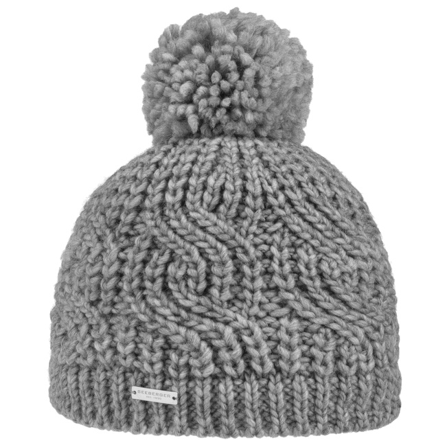 womens grey beanie with pom pom