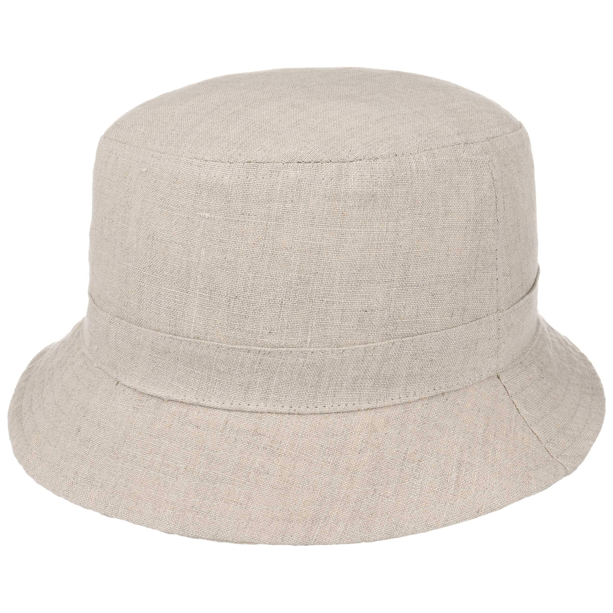 white linen bucket hat