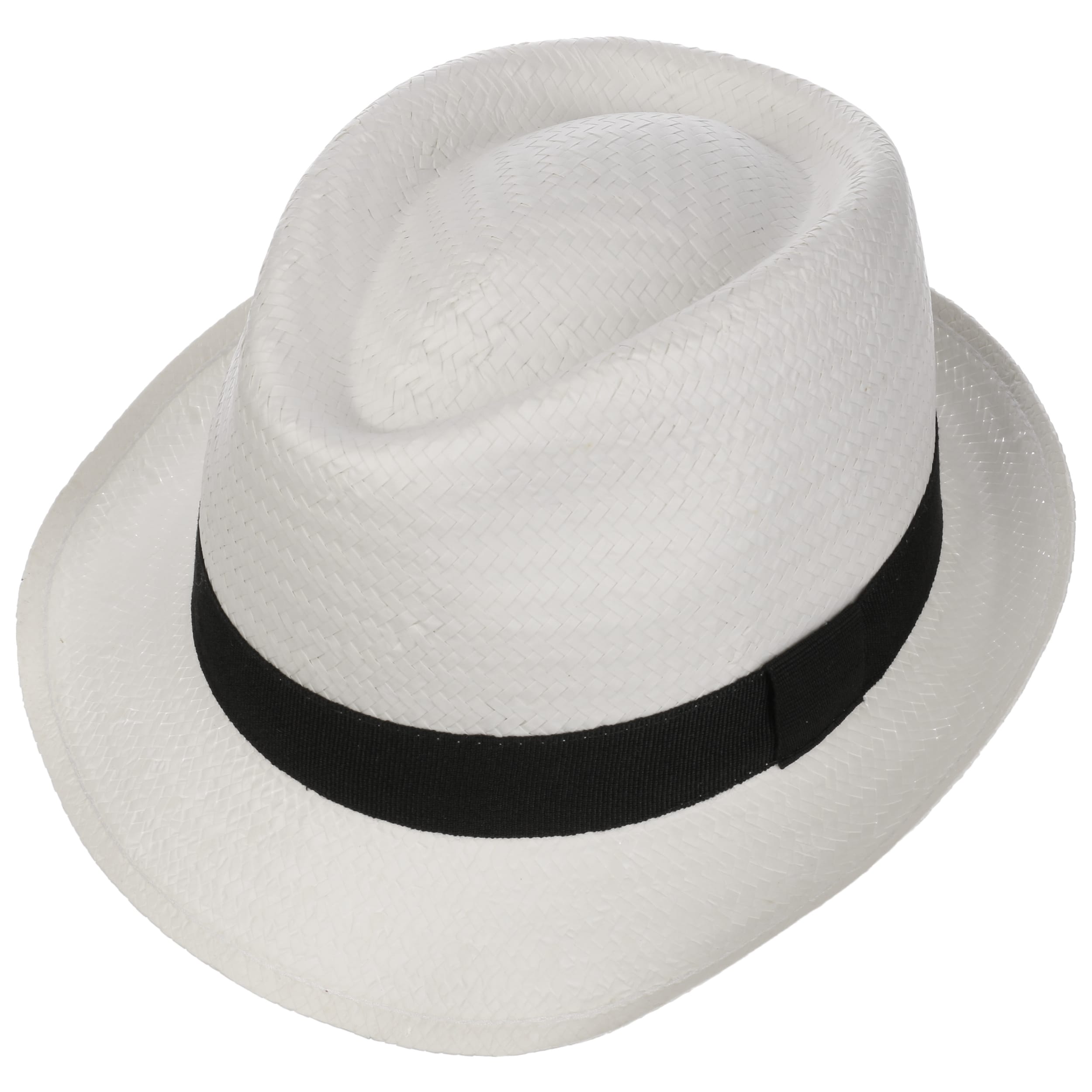 white straw trilby hat