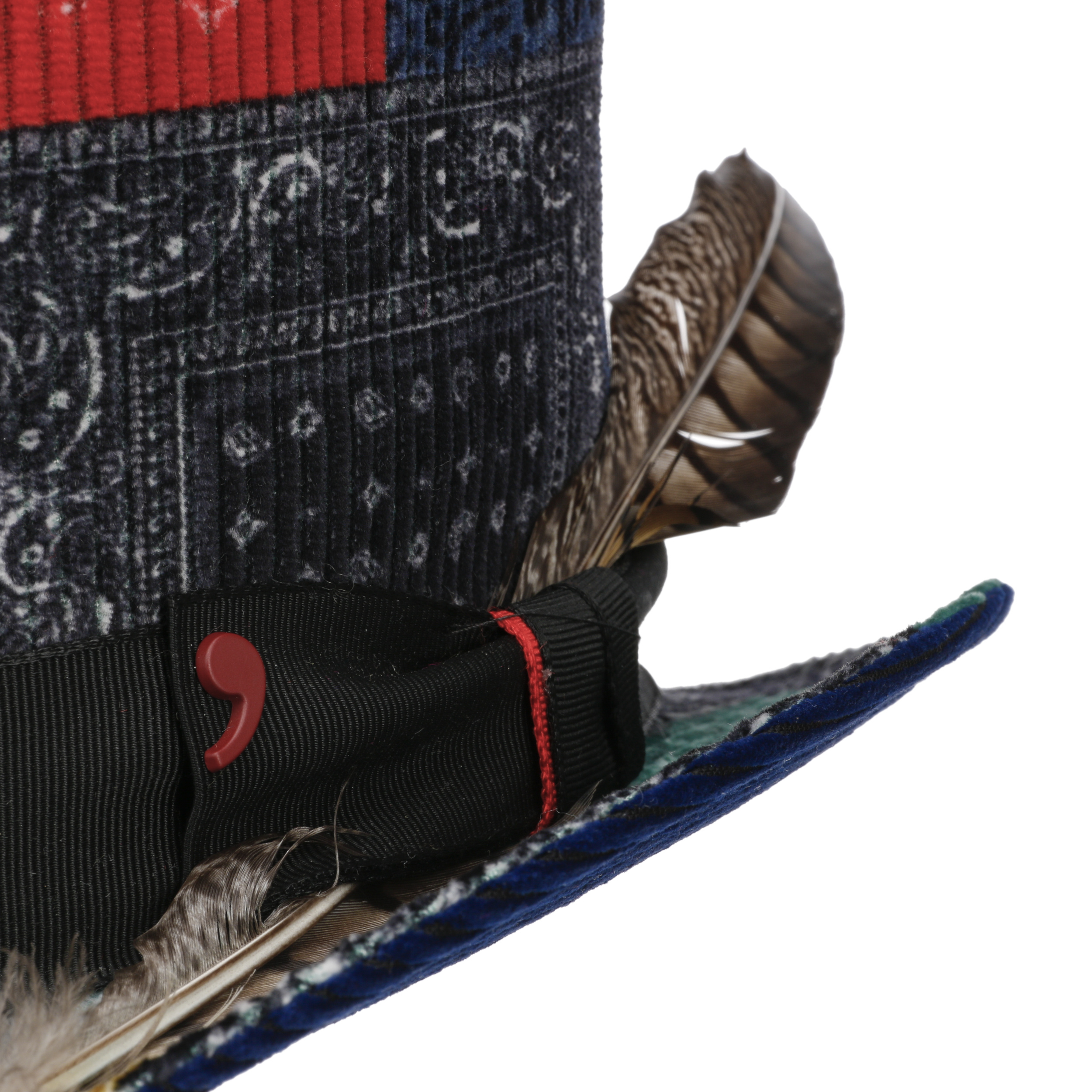 Patchwork Top Hat with Feather by Alfonso D’Este 207,95