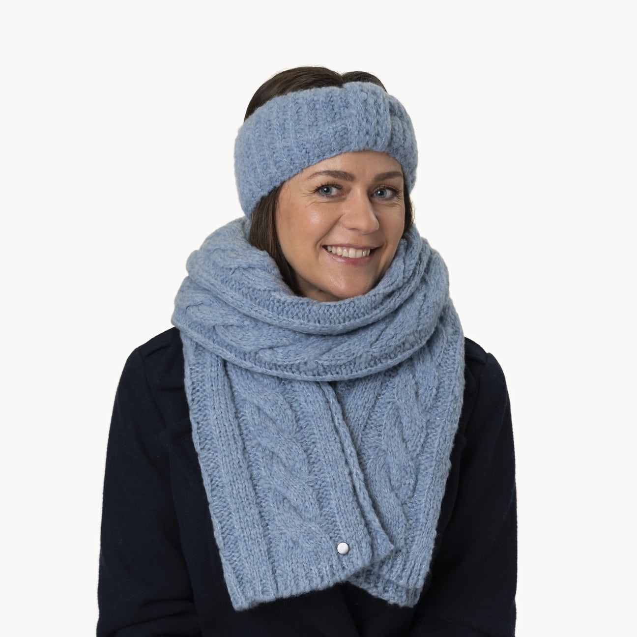 Cable Knit Aran Scarf Sky Blue