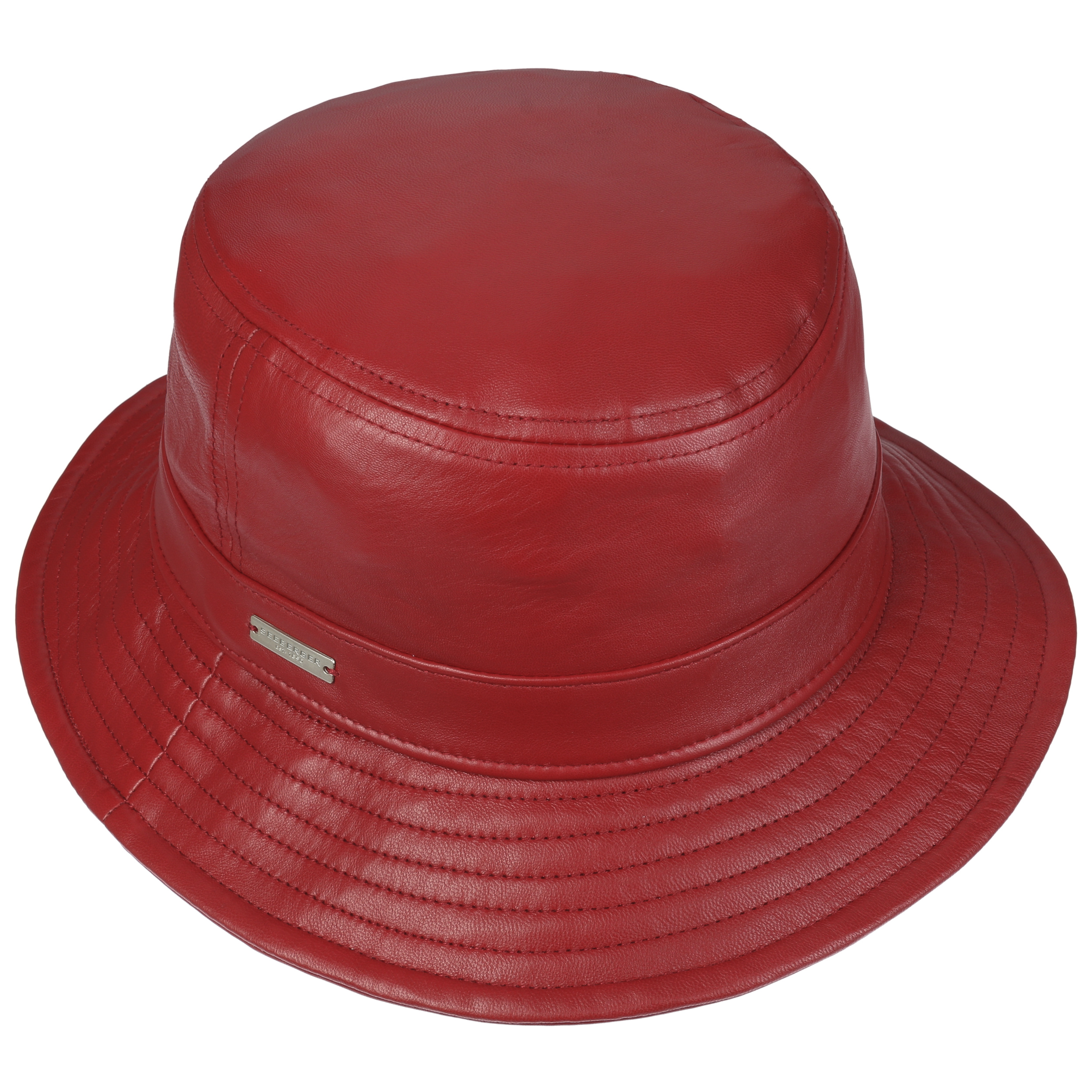 red leather bucket hat