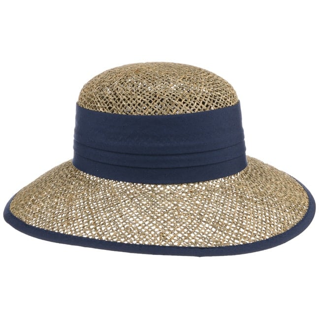 straw hat with blue trim