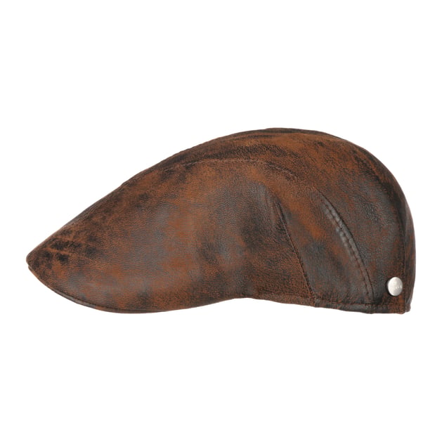 Lierys Men's Leather Flat Cap - Waxed Cowhide, Made In Italy, Quilted Lining - View #9