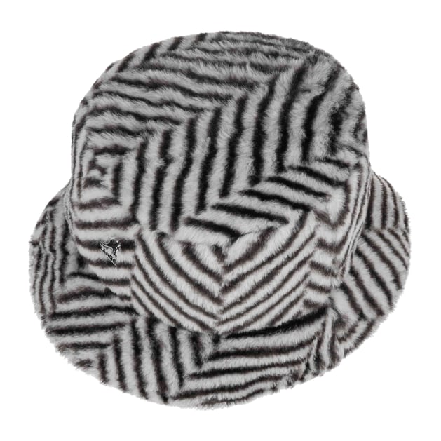 6105 Faux Fur Bucket - Grey Herringbone/M Grey Herringbone, Medium Herringbone Faux Fur Casual Bucket Hat - FINAL SALE  main image 4