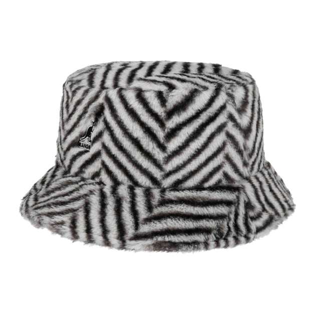 6105 Faux Fur Bucket - Grey Herringbone/M Grey Herringbone, Medium Herringbone Faux Fur Casual Bucket Hat - FINAL SALE  main image 3